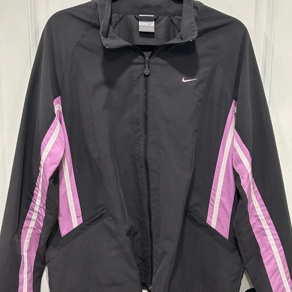 VTG Nike Windbreaker Womens XL Gray Pink Stripe Full Zip Jacket Y2K 90s - Picture 1 of 4